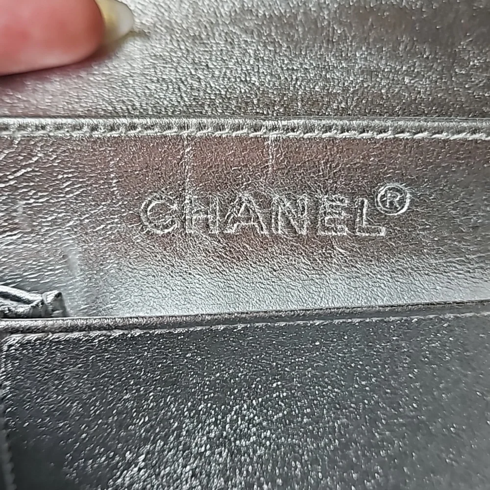 CHANEL Metallic Silver Mini Bag Chain Strap Turnlock w/Card - Picture 12 of 14